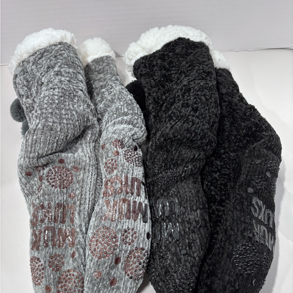 Musk-Luks Shea Butter Infused Slipper Socks 2 Pair Grey & Black Size L/XL NWT - Picture 4 of 4